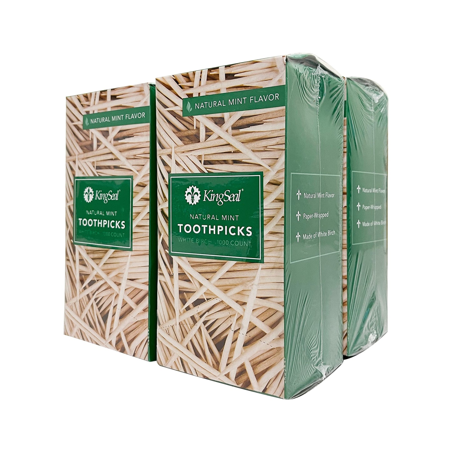 Kingseal Individually Paper Wrapped Mint Flavored Birch Toothpicks, Eco-Friendly And Compostable, 2.5', Bulk Pack - 4 Boxes Of 1000 Per Box (4,000 Count)