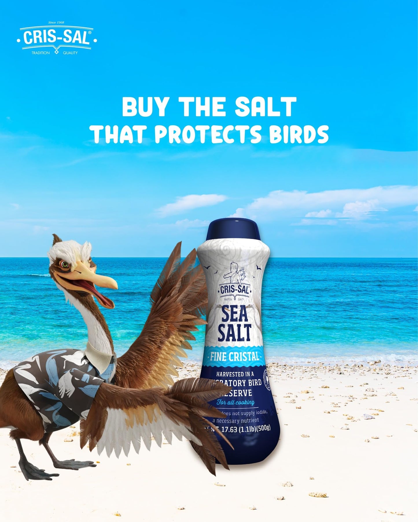 CRIS-SAL Gourmet Sea Salt, Full Flavor Natural Grain, 17.63 Oz, Clear White/Blue