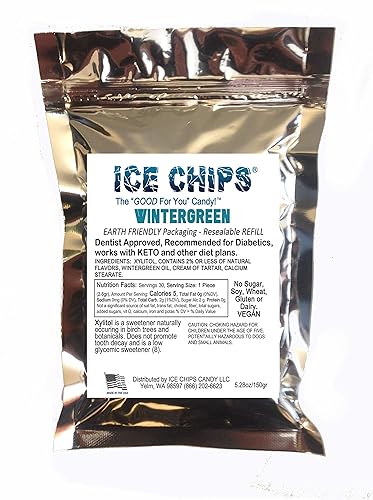 Ice Chips Xylitol Candy In Large 5.28 Oz Resealable Pouch; Low Carb & Gluten Free (Wintergreen)