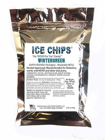 Ice Chips Xylitol Candy In Large 5.28 Oz Resealable Pouch; Low Carb & Gluten Free (Wintergreen)
