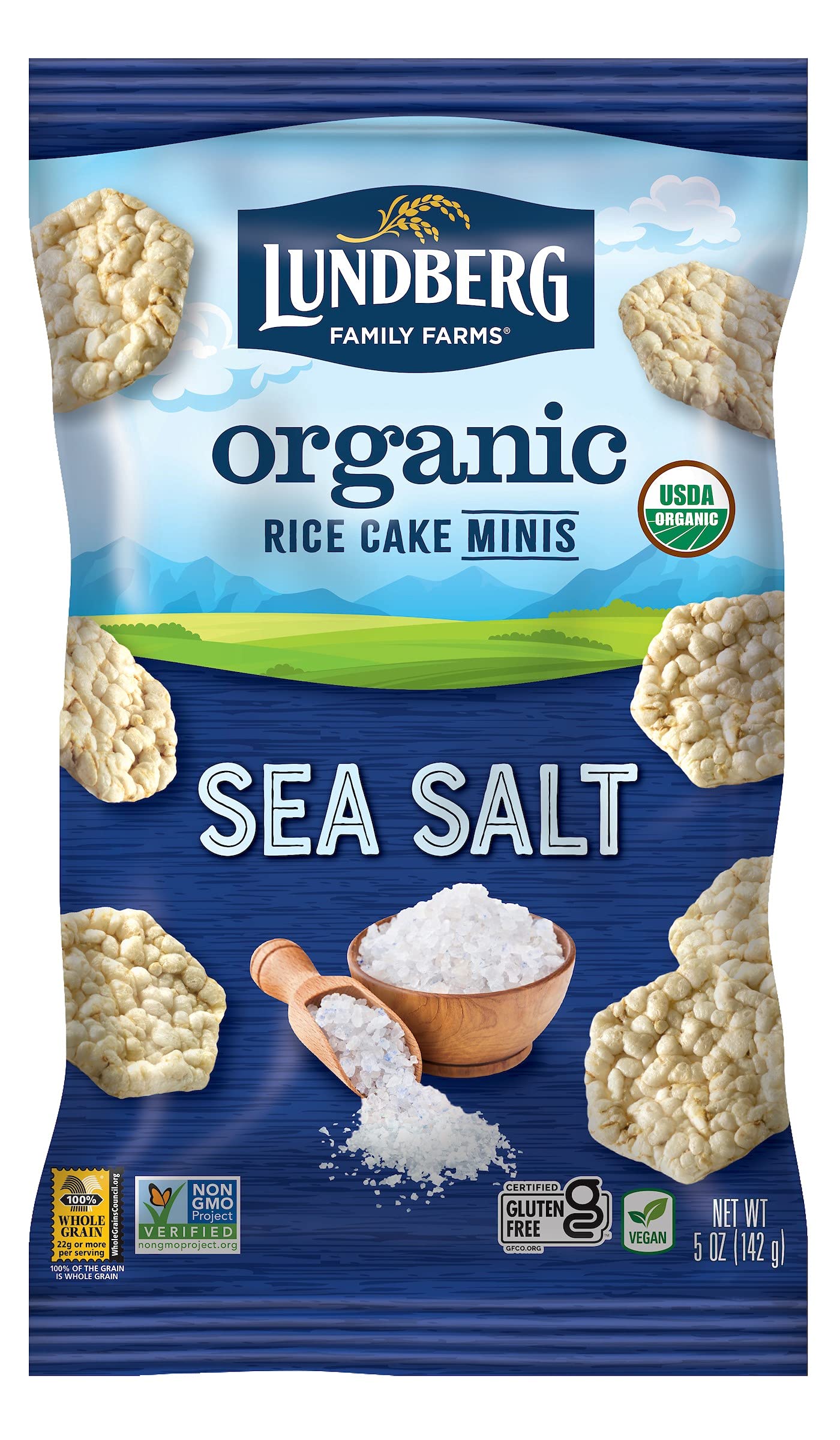 Lundberg Sea Salt Rice Cake Minis Gluten-Free Vegan Whole Grain Usda Certified Organic Non-Gmo Project Verified 5 Oz