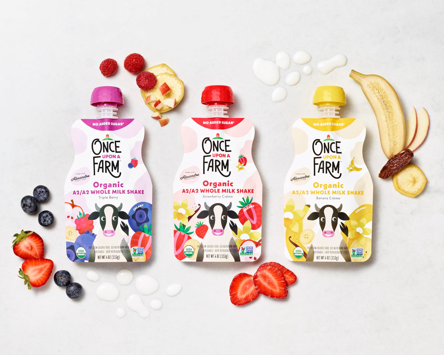 Once Upon a Farm A2/A2 Whole Milk Shake, Strawberry Creme Kids Pouch, 4oz