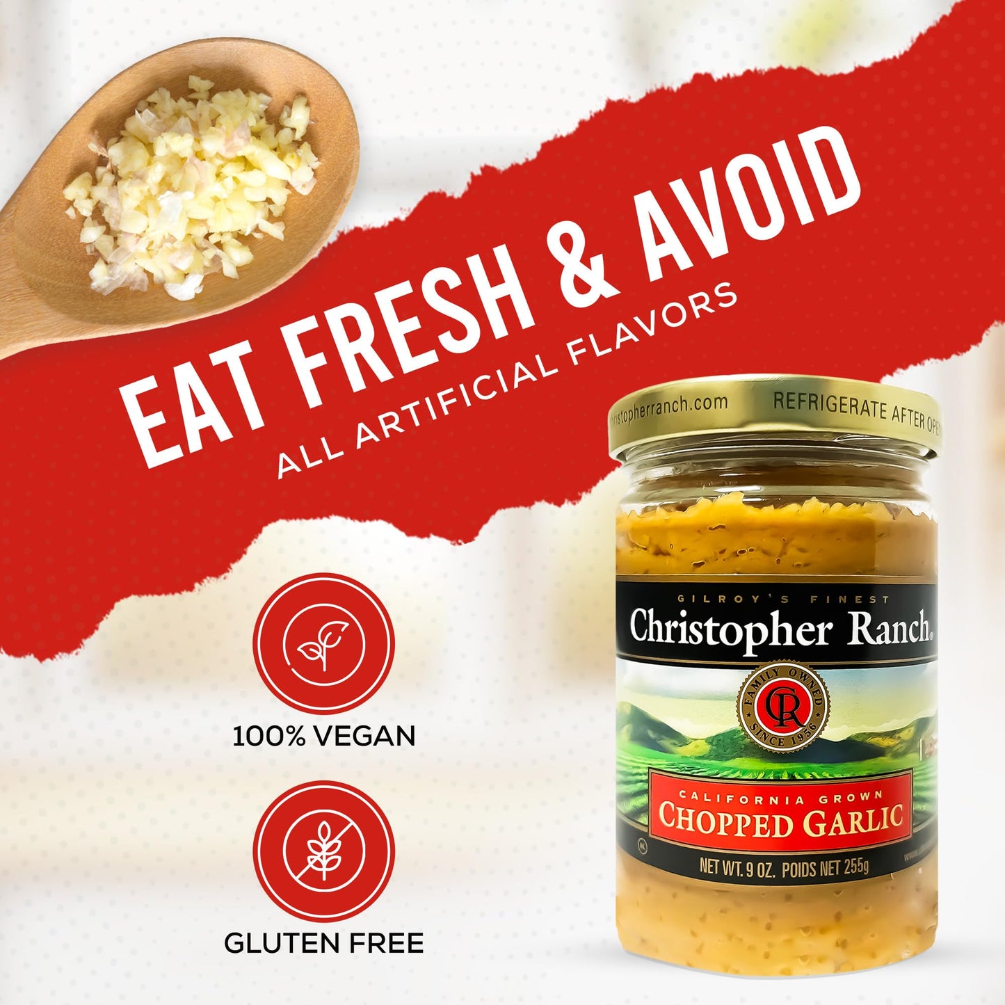 Christopher Ranch Chopped Garlic in Olive Oil, Vegan-Friendly, Gluten-Free, 9 Oz Jar