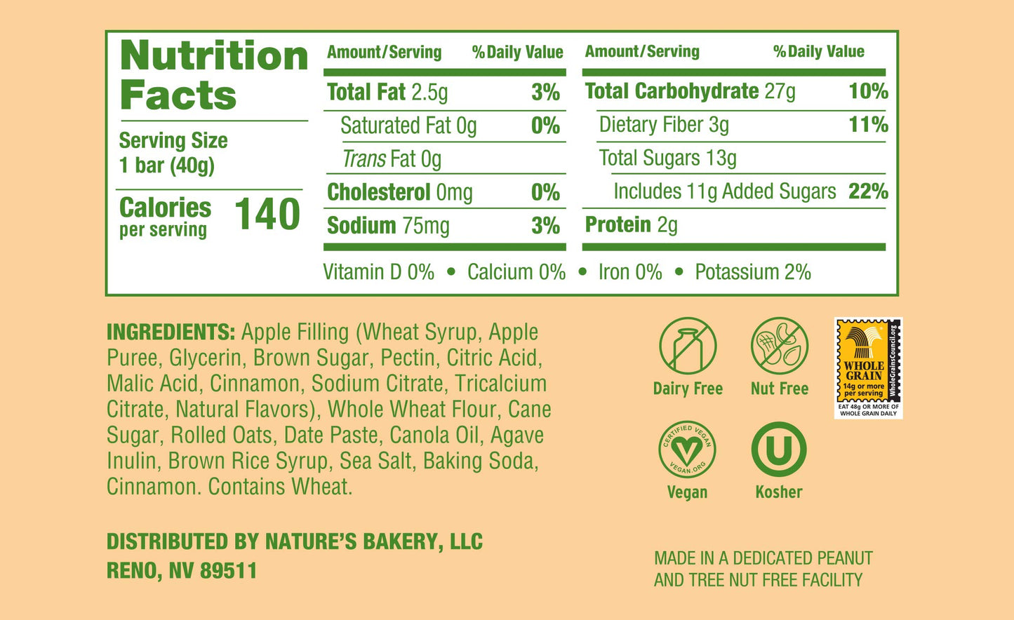 Natures Bakery Oatmeal Crumble Bars, Apple, 6-6 Count Boxes (36 Bars), Vegan Snacks, Non-GMO