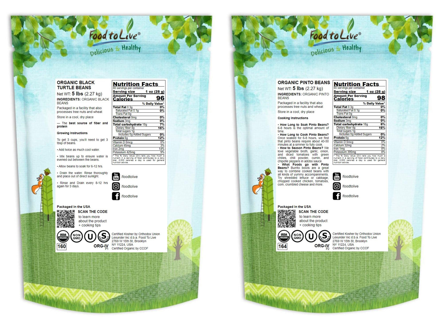 Food To Live Organic Dry Beans Bundle, 2 Pack - Black Beans (5 Lb), Pinto Beans (5 Lb), Non-Gmo, Raw, Vegan, Kosher, Sproutable,