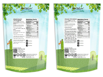 Food To Live Organic Dry Beans Bundle, 2 Pack - Black Beans (5 Lb), Pinto Beans (5 Lb), Non-Gmo, Raw, Vegan, Kosher, Sproutable,