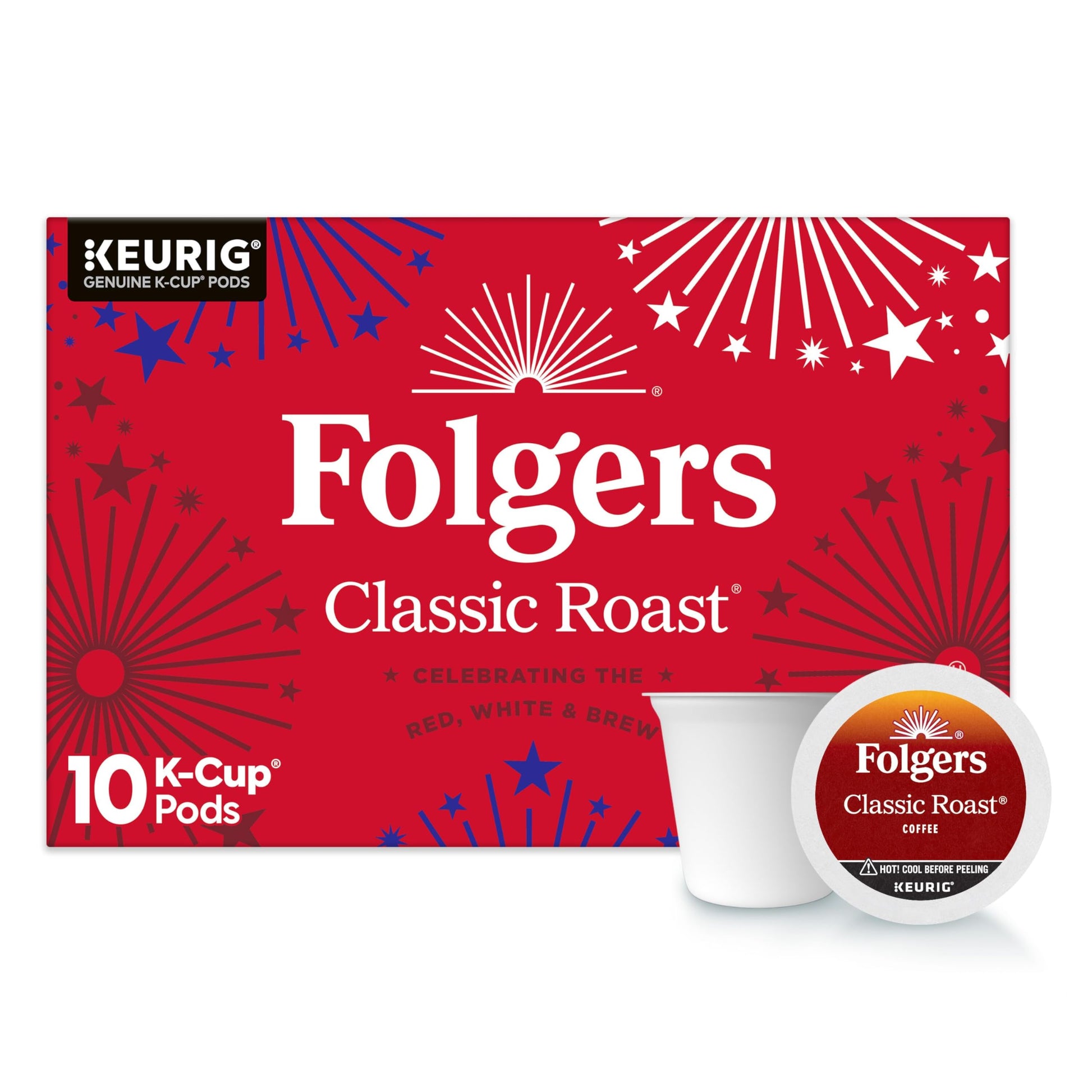 Folgers Classic Roast Medium Roast Coffee, Keurig K-Cup Pods, Limited-Edition Design for Americas 250th Anniversary, 10 Count Bo