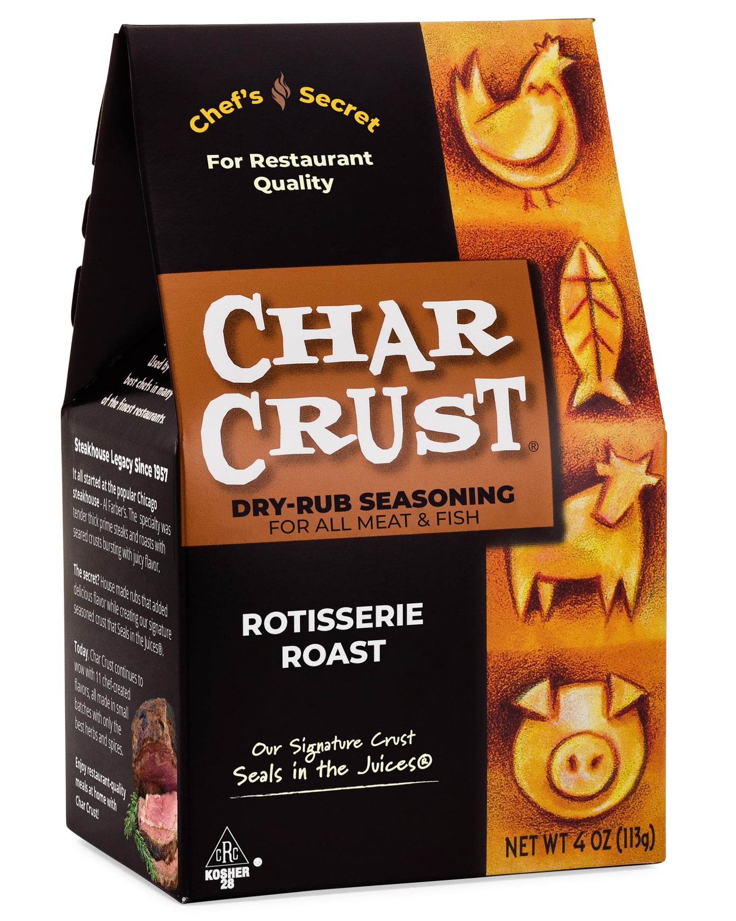 Char Crust Dry-Rub Seasoning, Rotisserie Roast, for Chicken, Prime Rib, Roasts and Potatoes, 4-Ounce (Pack of 1)