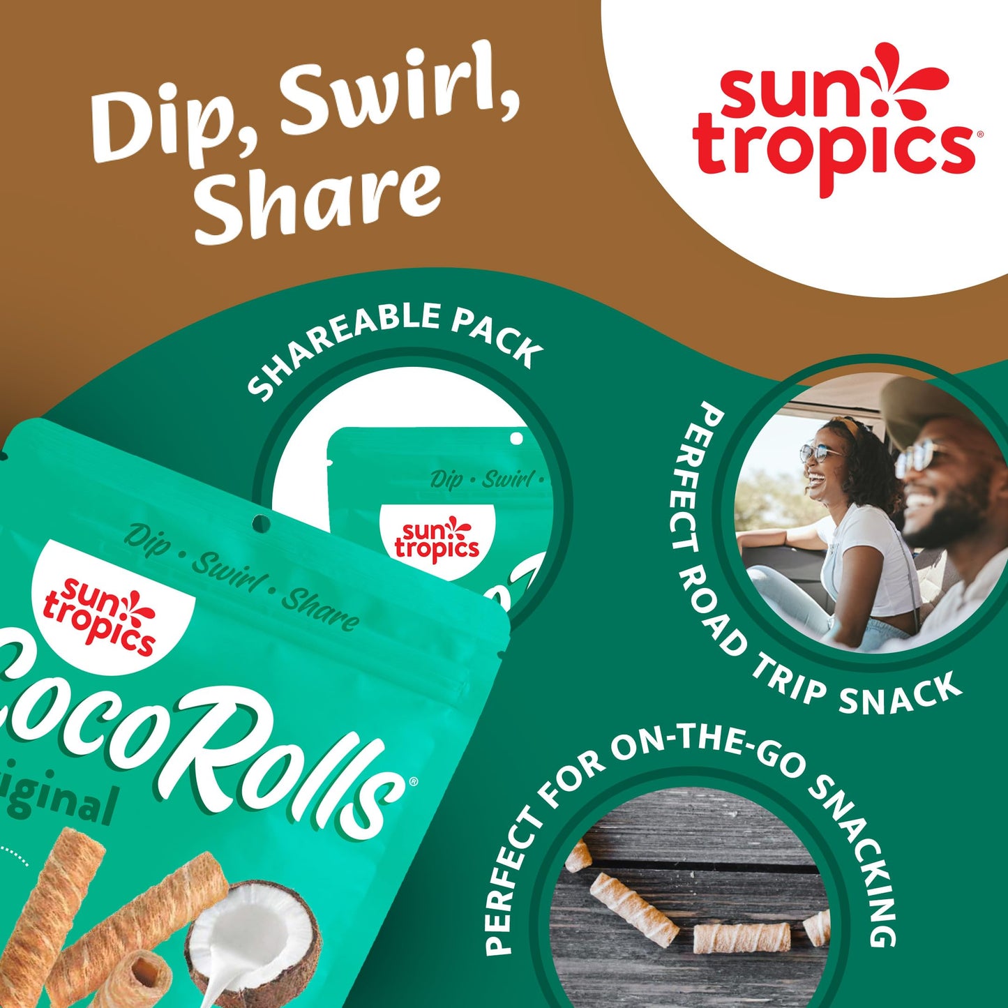 Sun Tropics CocoRolls Original Flavor- 6 count (4 oz each) | Crisp Rolled Wafer Cookies, Coconut Rolls Made With Pure Coconut Cr