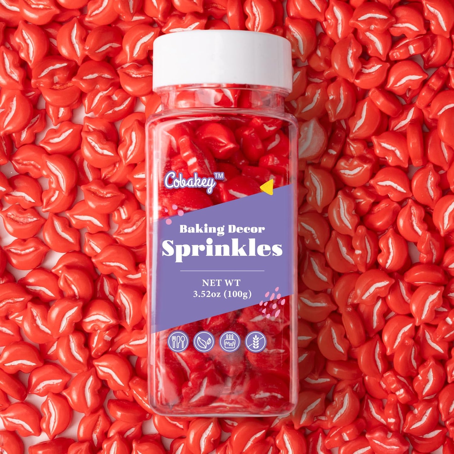 Cobakey Red Sprinkles For Cake Decorations 3.52 Ounce Hot Kiss Sugar Sprinkles For Cupcake Toppers Wedding Party Valentines Hall