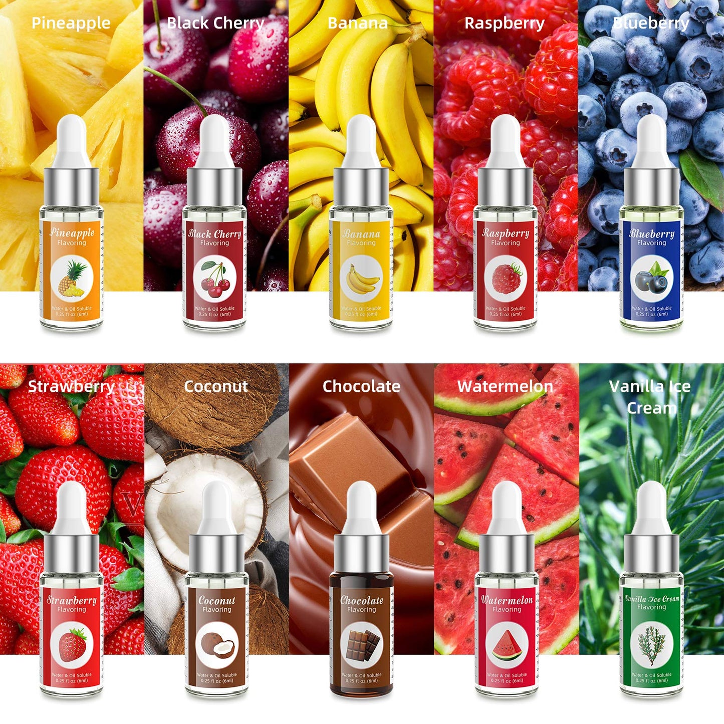 Nomeca Food Flavoring Oil Candy Flavors, Strawberry Vanilla Coconut Cherry Extracts for Baking Cooking and Lip Gloss Making - Wa