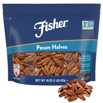 Fisher Chef'S Naturals Pecan Halves 1 Lb Resealable Bag, Unsalted Raw Nuts For Cooking, Baking & Snacking, Vegan Protein, Keto Snack, Gluten Free Raw Pecans Halves