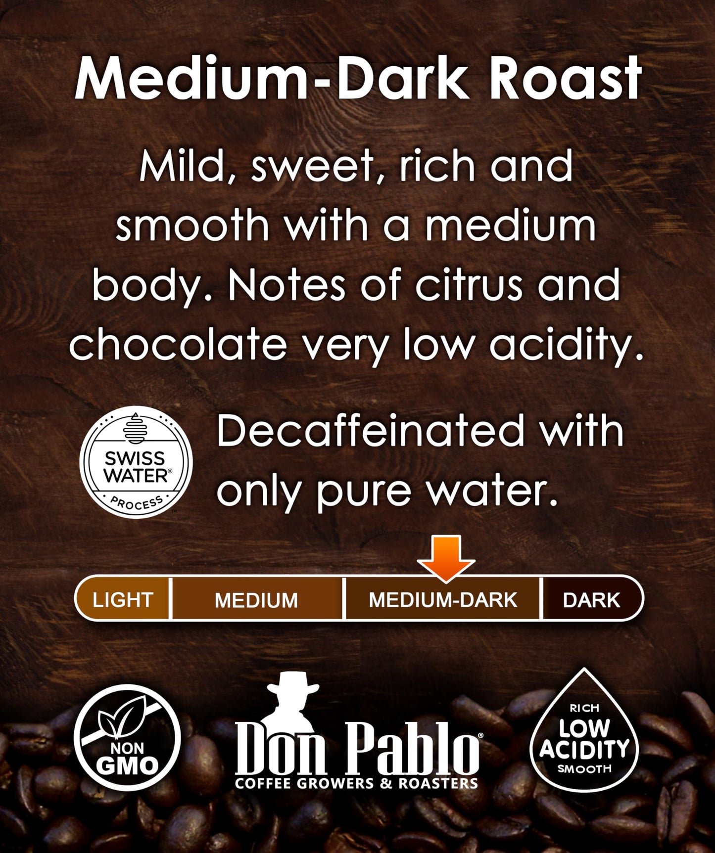 2LB Don Pablo Colombian Decaf - Swiss Water Process Decaffeinated - Medium-Dark Roast - Whole Bean Coffee - Low Acidity - 2 Pound (2 lb) Bag
