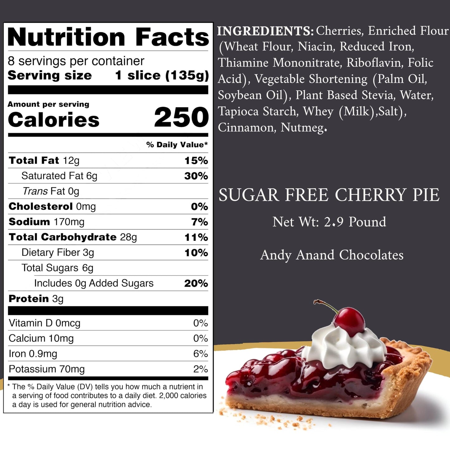 Andy Anand Sugar Free Cherry Pie - Enjoy The Amazing Taste Of A Classic Cherry Pie Without The Sugar! Perfect For Guilt-Free Cel