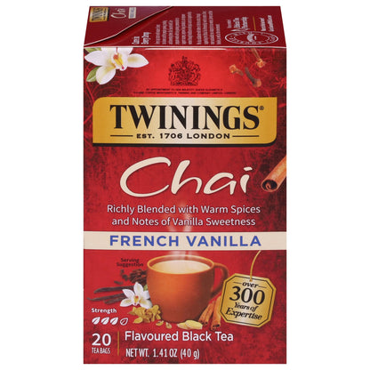 Twinings French Vanilla Chai Black Tea Individually Wrapped Bags, 20 Count (Pack of 1), Warm, Sweet & Spicy, Caffeinated, Enjoy 