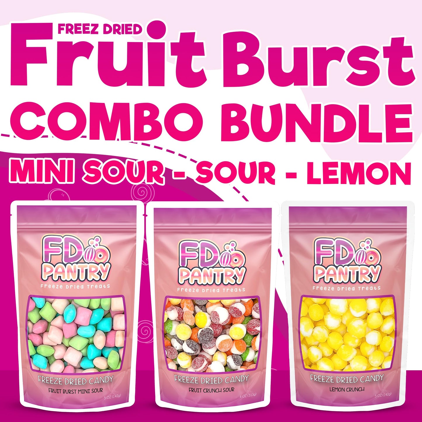 Freeze Dried Sour Candy Fruit Crunch Sour, Fruit Burst Sour, Sour Tarts (Sour 3 Count, 4 Oz)