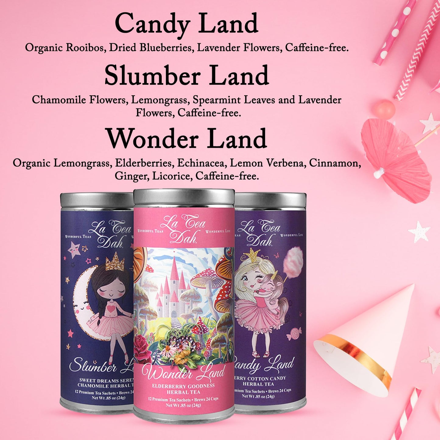 La Tea Dah Kids Tea Set - 12 Count Assorted Decaf Teas Gift Box for Birthday Parties