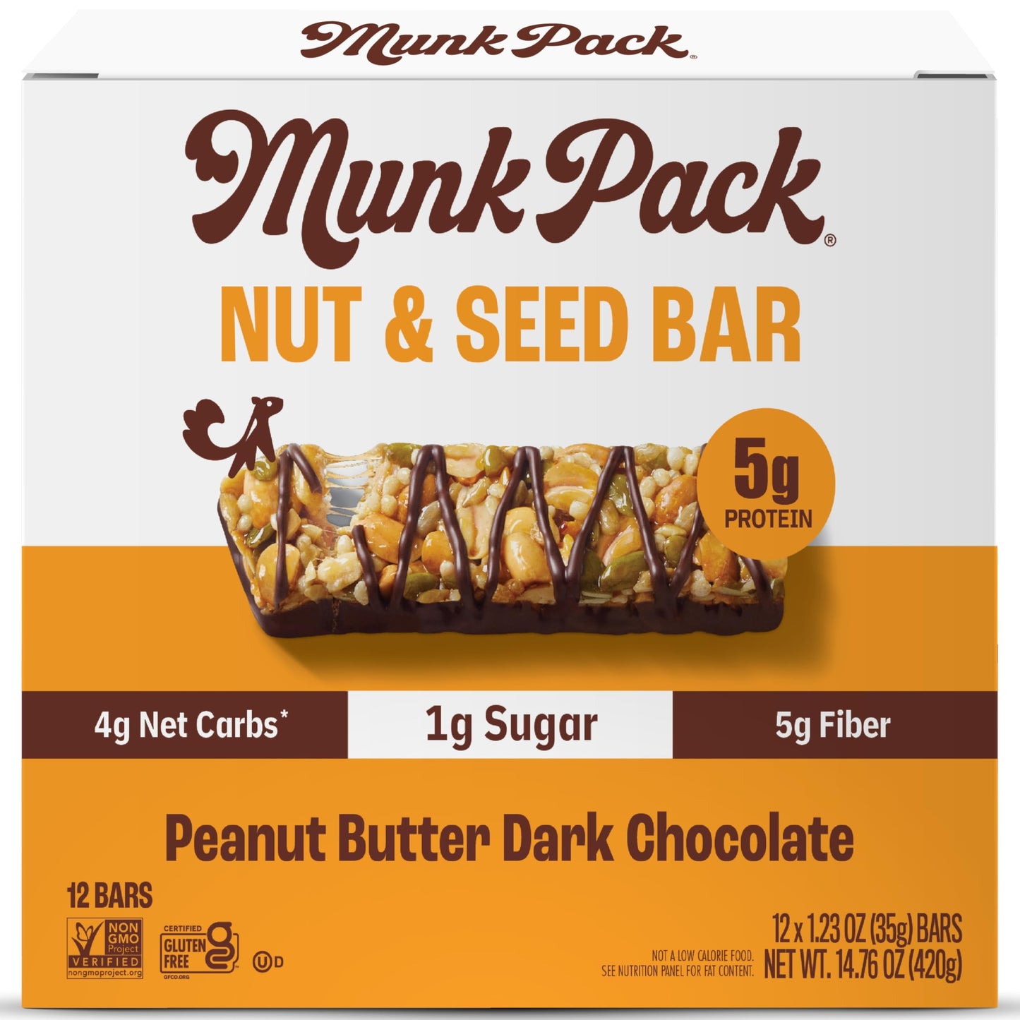 Munk Pack Keto Snack Bars  Peanut Butter Dark Chocolate - Healthy Low Carb Nut Bar With 5G Protein  1G Sugar With Allulose - Gluten Free & Low Glycemic - 12 Count