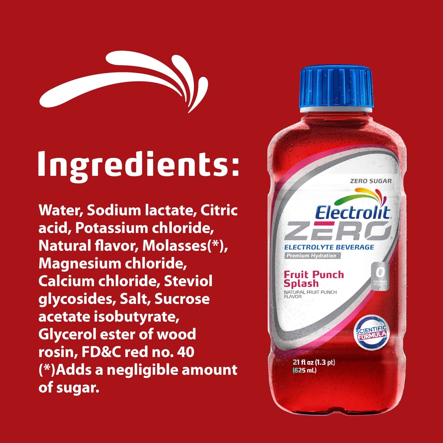 Electrolit Zero, Electrolyte Beverage, Fruit Punch Splash, 21 Fl Oz bottle (Pack of 12)