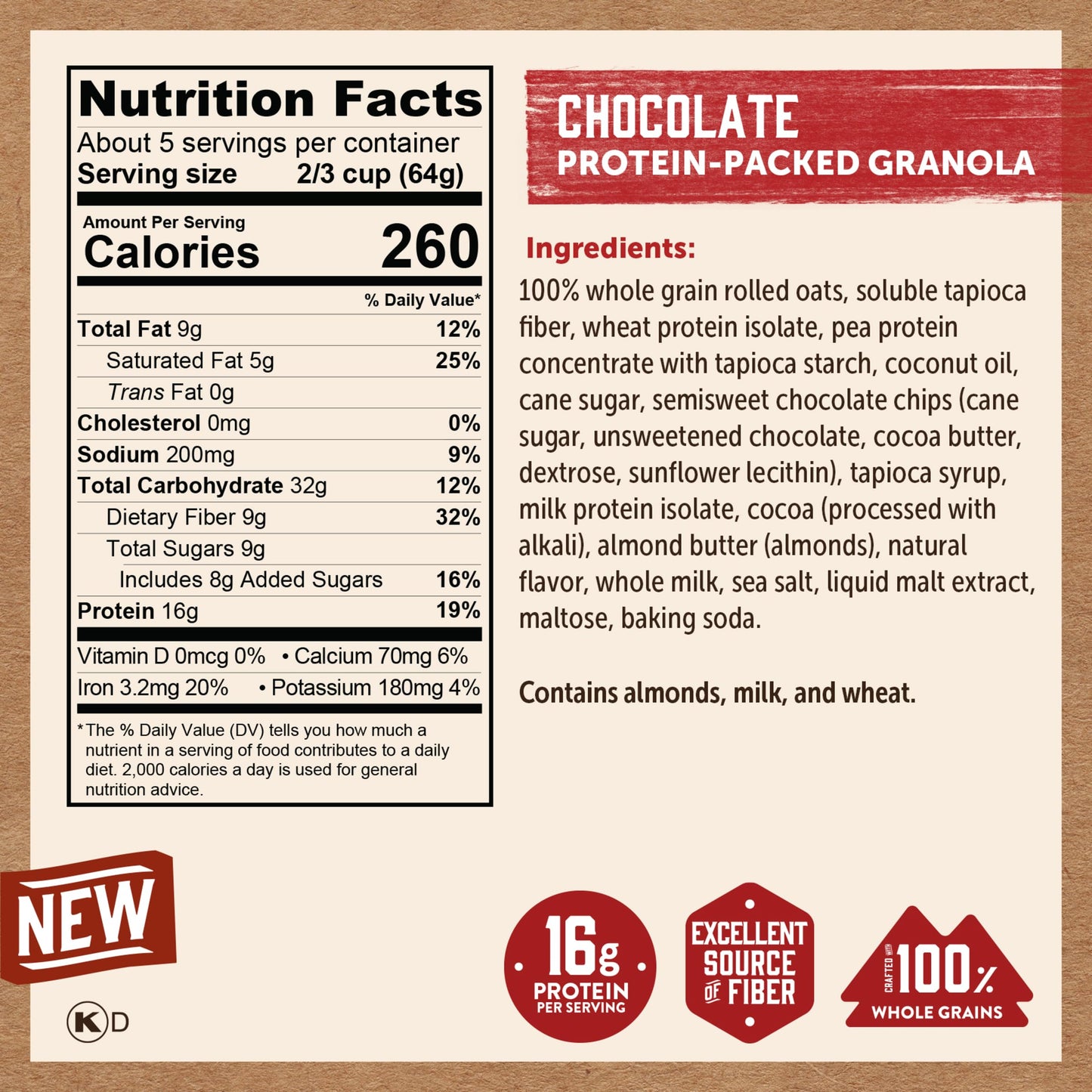 Kodiak Cakes Granola Pouch, Chocolate, High Protein, Whole Grains, Pack of 5