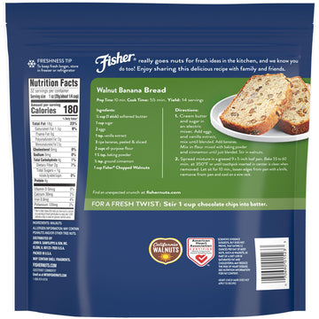 Fisher Chopped Walnuts, Unsalted, 32 Ounce Resealable Bag, Vegan Protein, Keto Snack, Brown