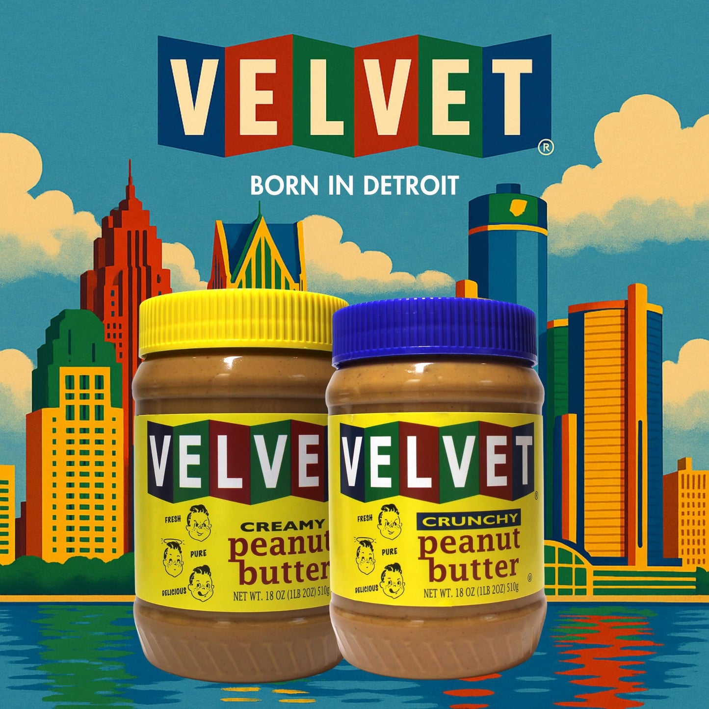 Velvet Peanut Butter, Crunchy - Detroits Classic Since 1937, with Fresh, Pure, Delicious    Label, Made in the USA, Gluten-Free,