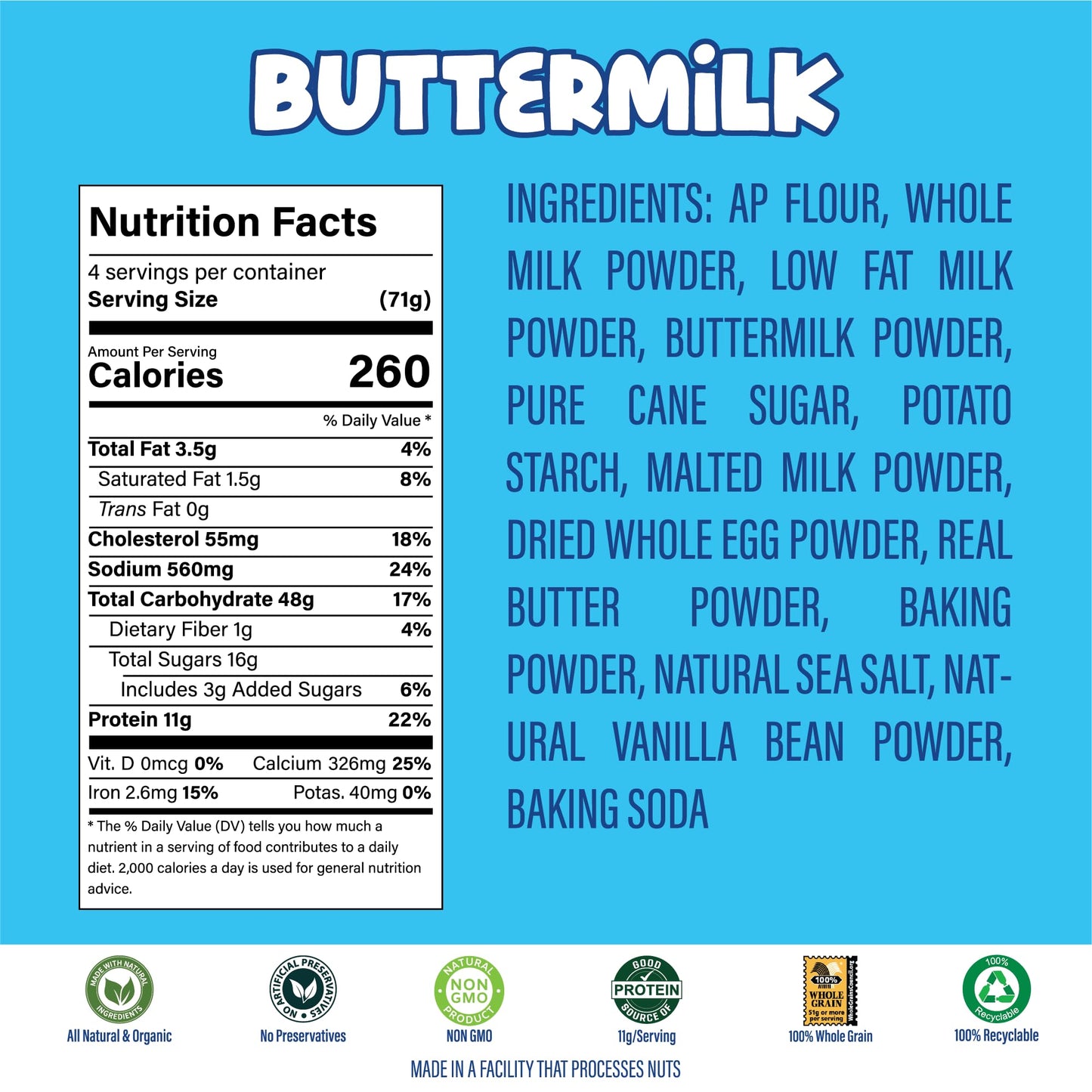Happy Grub Squeezable Instant Pancake Mix - All Natural And Organic Pancake And Waffle Mix - Buttermilk - 8.5 Oz, 2 Pack (Just A
