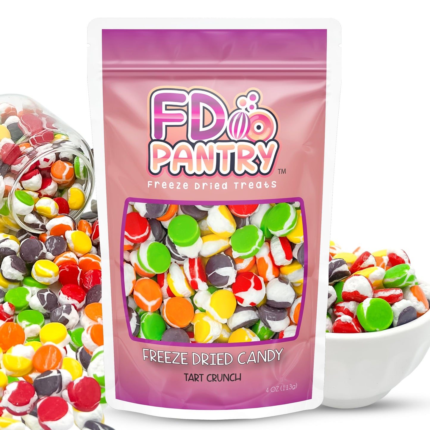 Freeze Dried Candy Tarts Crunch: Crunchy Sweetness, 4 oz Flavors: Cherry, Lemon, Lime, Orange, Grape. Tarts Resealable Bag Tangy
