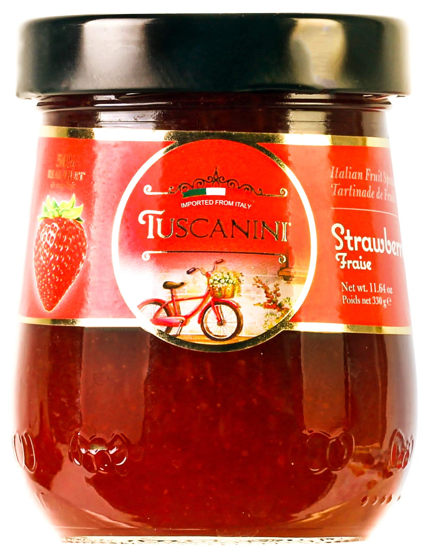 Tuscanini Strawberry Preserves, 50% Fruit, 11.64 oz, Gluten Free, No High Fructose Corn Syrup, Kosher, Natural