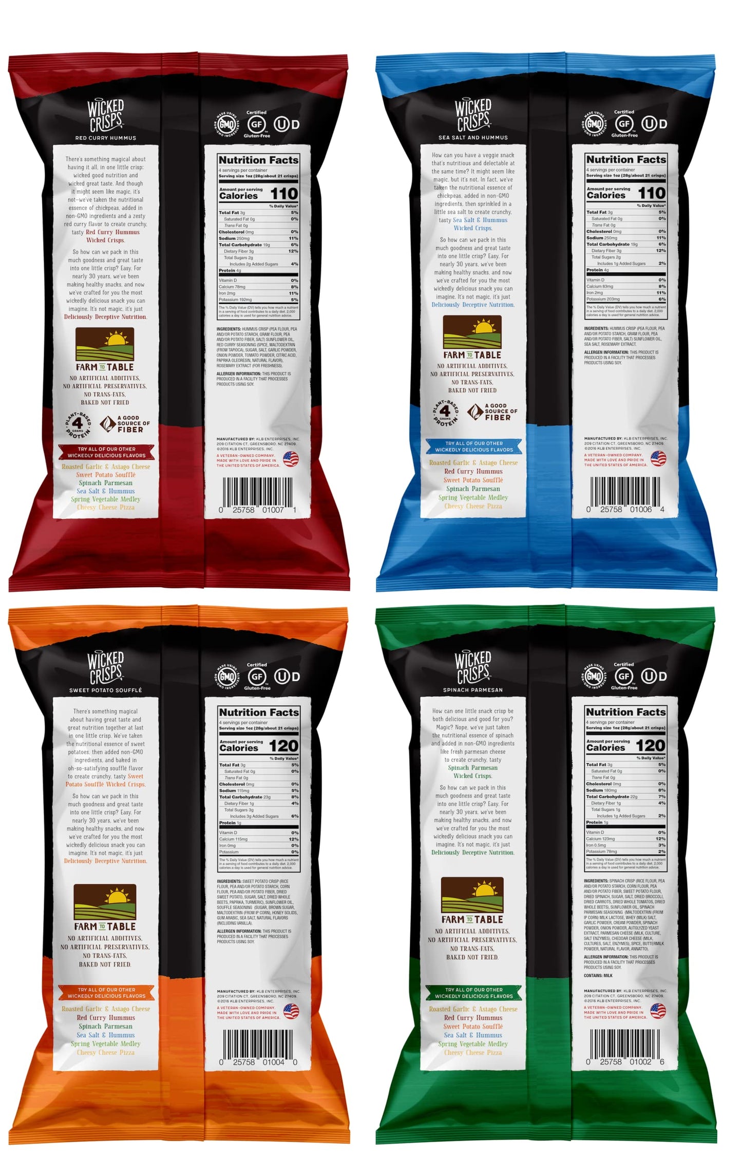 Wicked Crisps Baked Veggie Chips Variety Pack Gluten-free Low-fat Non-GMO 16oz (4 pack)