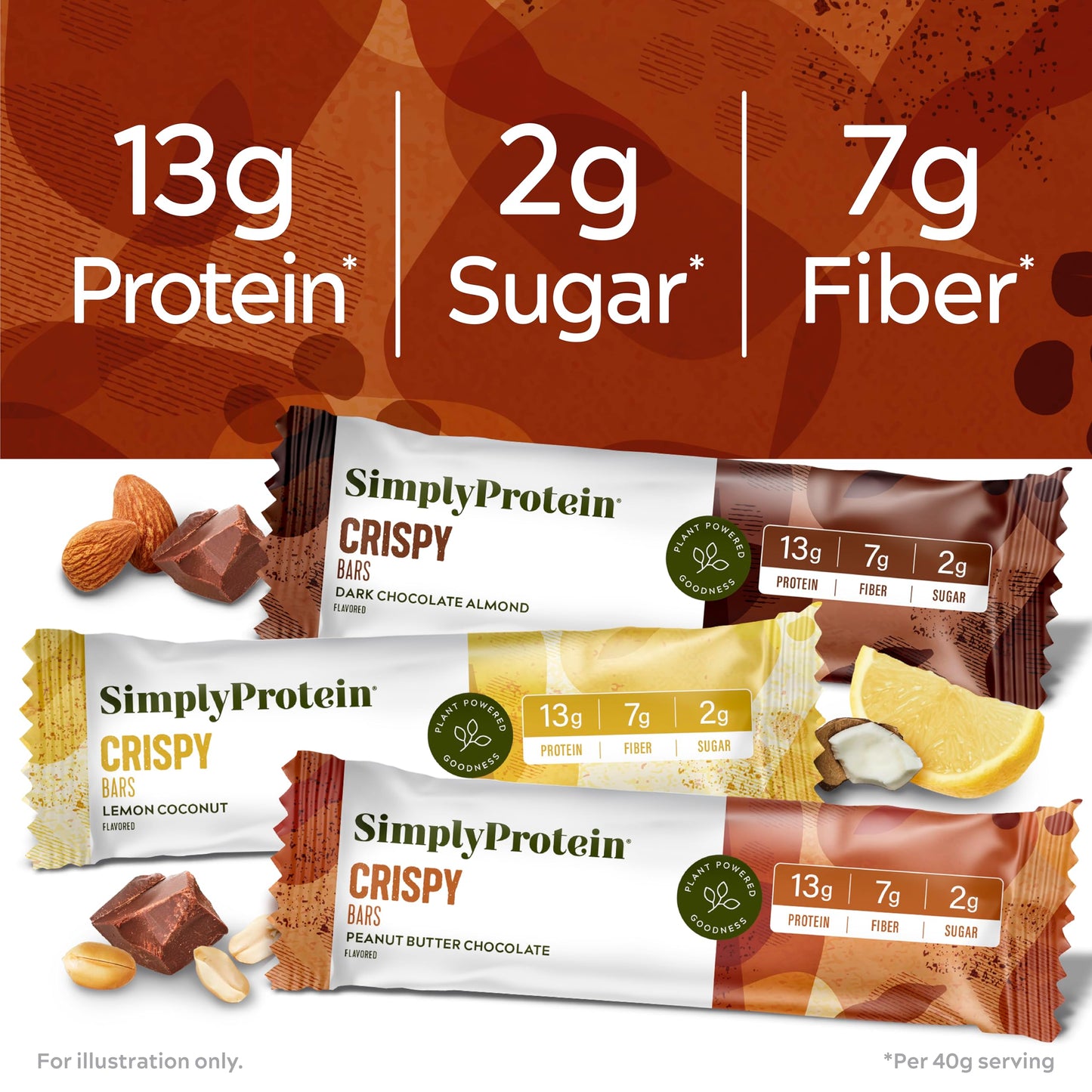 Simply Protein Crispy Vegan Protein Bars - 3 Flavors, 13g Protein, 2g Sugar, 4 Count (Pack of 3), Gluten Free, Non GMO, Kosher