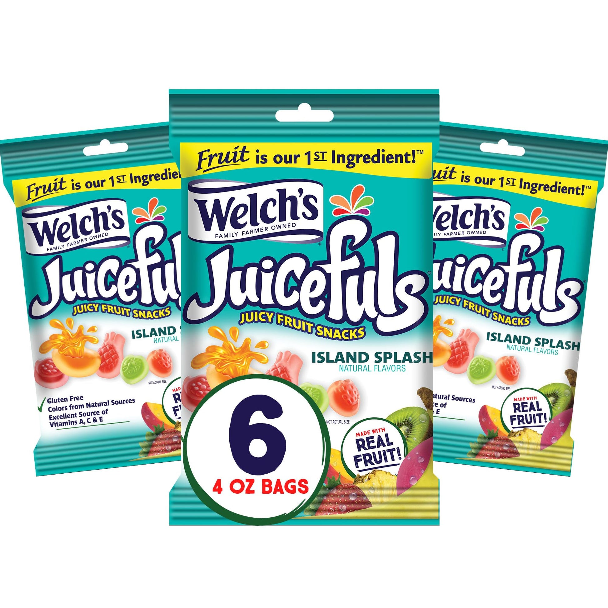 Welch's Juicefuls Juicy Fruit Snacks, Island Splash, Fruit Gushers, Gluten Free, 4 Oz Sharing Size Bags (Pack of 6)