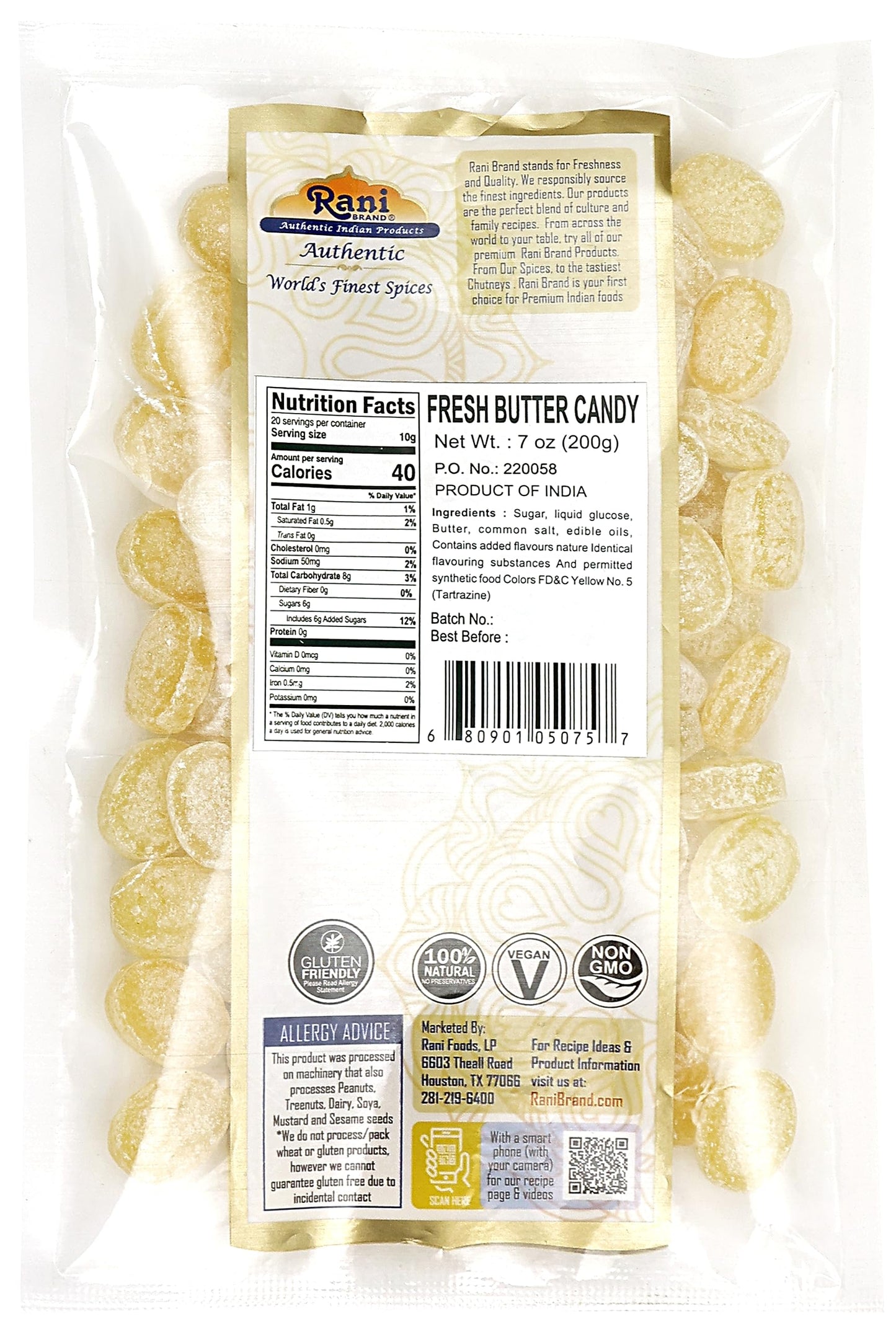 Rani Fresh Butter Candy 7oz (200g) - Vegan, Gluten-Friendly, NON-GMO, Indian Origin
