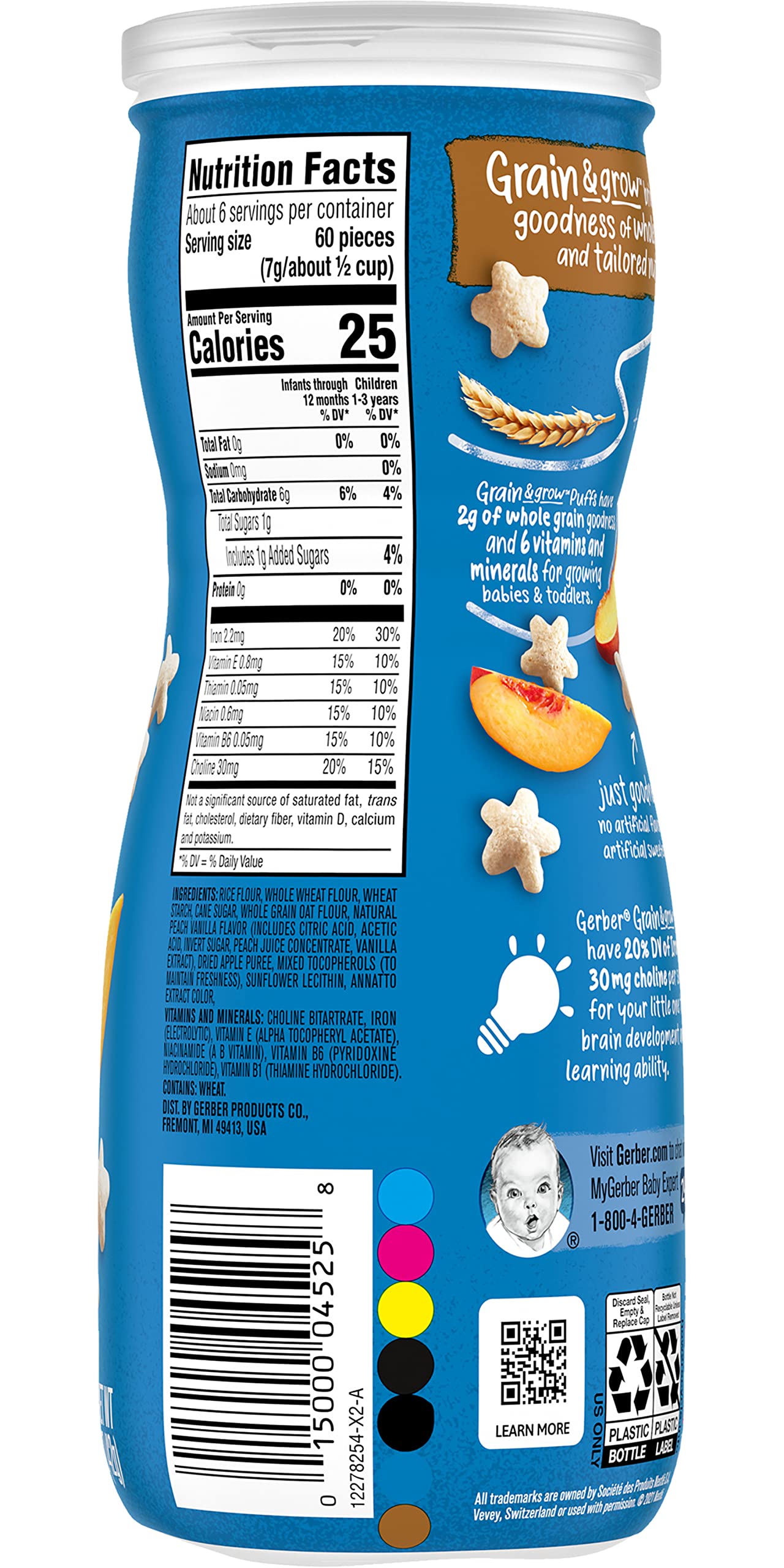 Gerber Graduates Puffs Cereal Snack, Peach, 1.48 Ounce