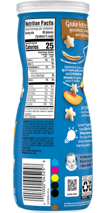 Gerber Graduates Puffs Cereal Snack, Peach, 1.48 Ounce