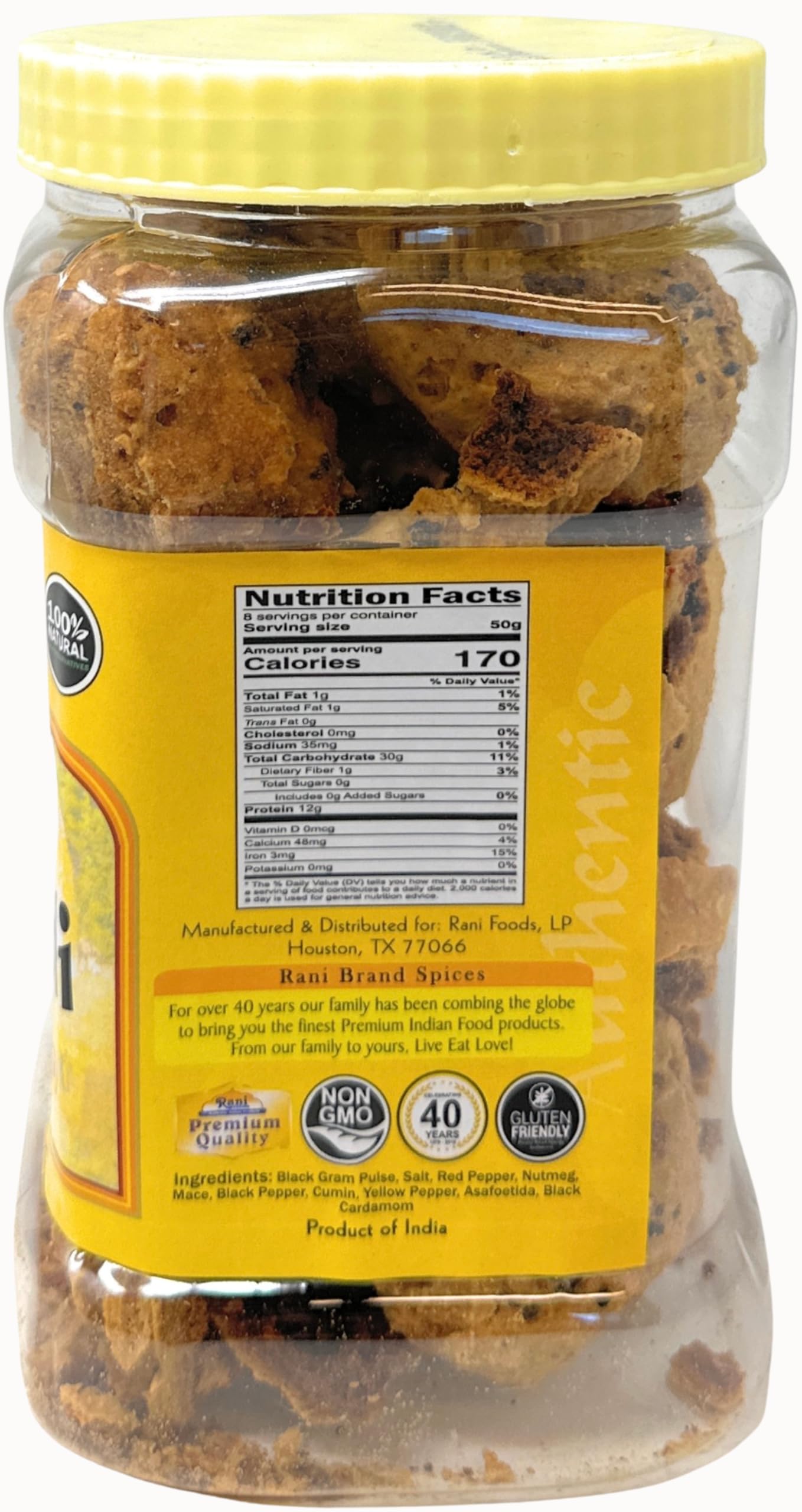 Rani Punjabi Wadi (Vadi) Lentil Spiced Flour Balls 14Oz (400G) Pet Jar ~ High Protein, All Natural | Vegan | No Colors | Indian