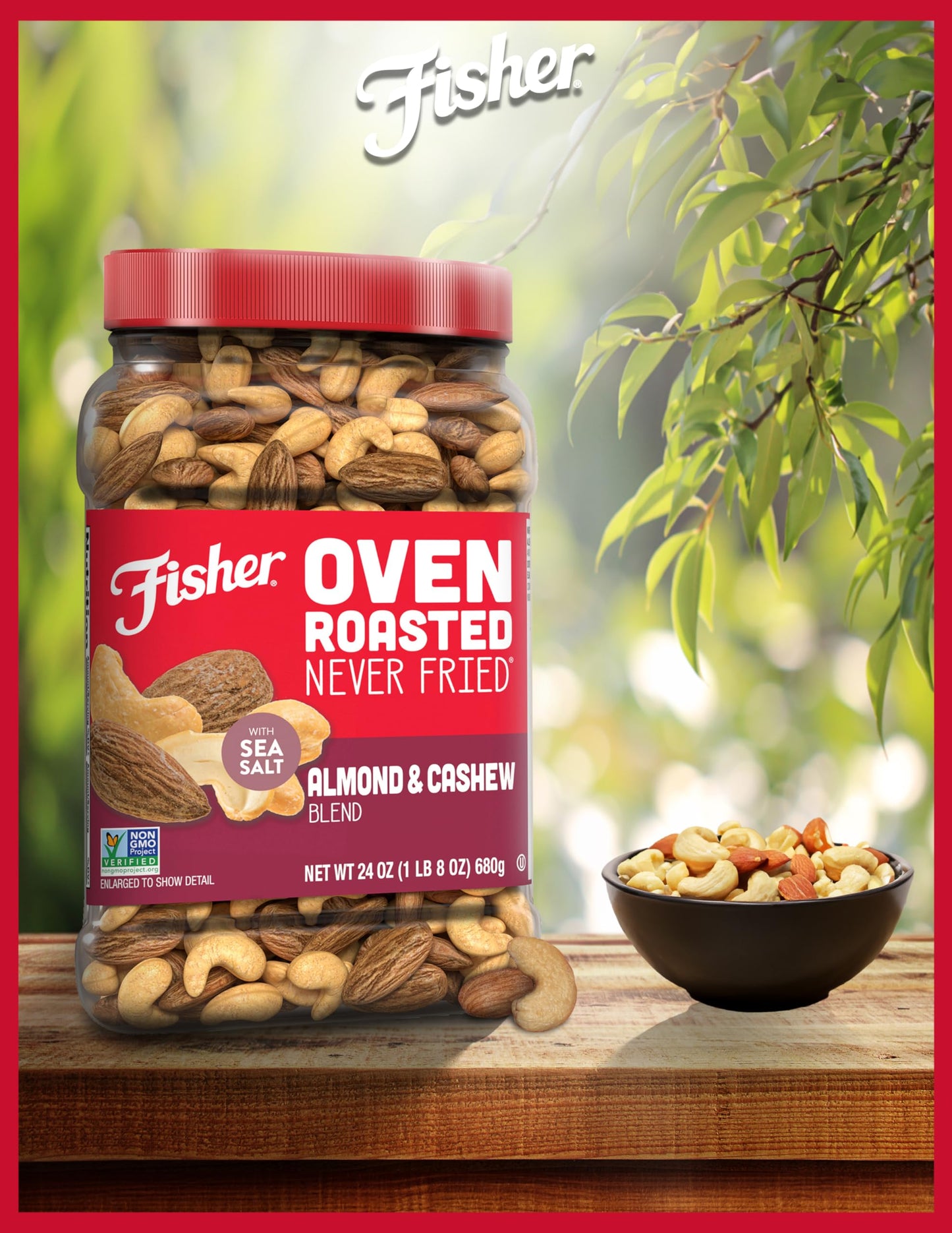 Fisher Oven Roasted Almond & Cashew Blend, Gluten Free Trail Mix, 24 Ounces, No Added Oil or Preservatives