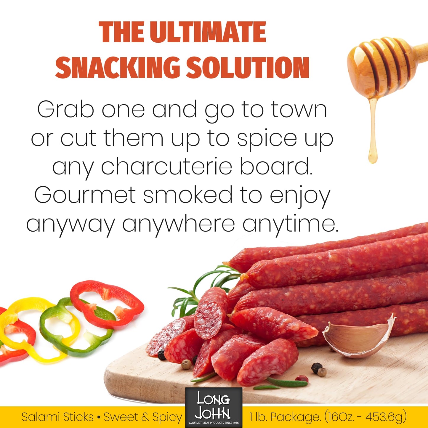 Long John Snacks Dried Salami Sticks - High Protein, Low Carb, Gluten-Free - Sweet and Spicy - 16 Oz Bulk Pack