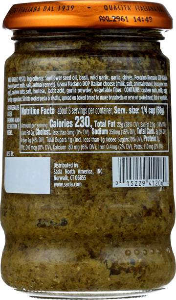 SACLA Wild Garlic Pesto Sauce | Basil & Wild Garlic Italian Pesto with Parmigiano Reggiano & Pecorino Romano Cheeses | 6.7 oz Gl