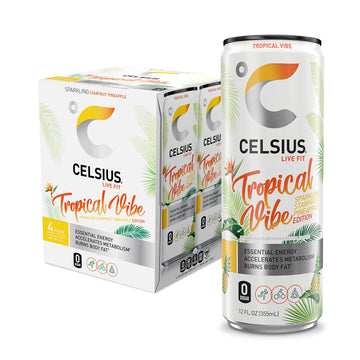 CELSIUS Sparkling Tropical Vibe Energy Drink, 12 Fl Oz, Pack of 24, Model FGSS6431