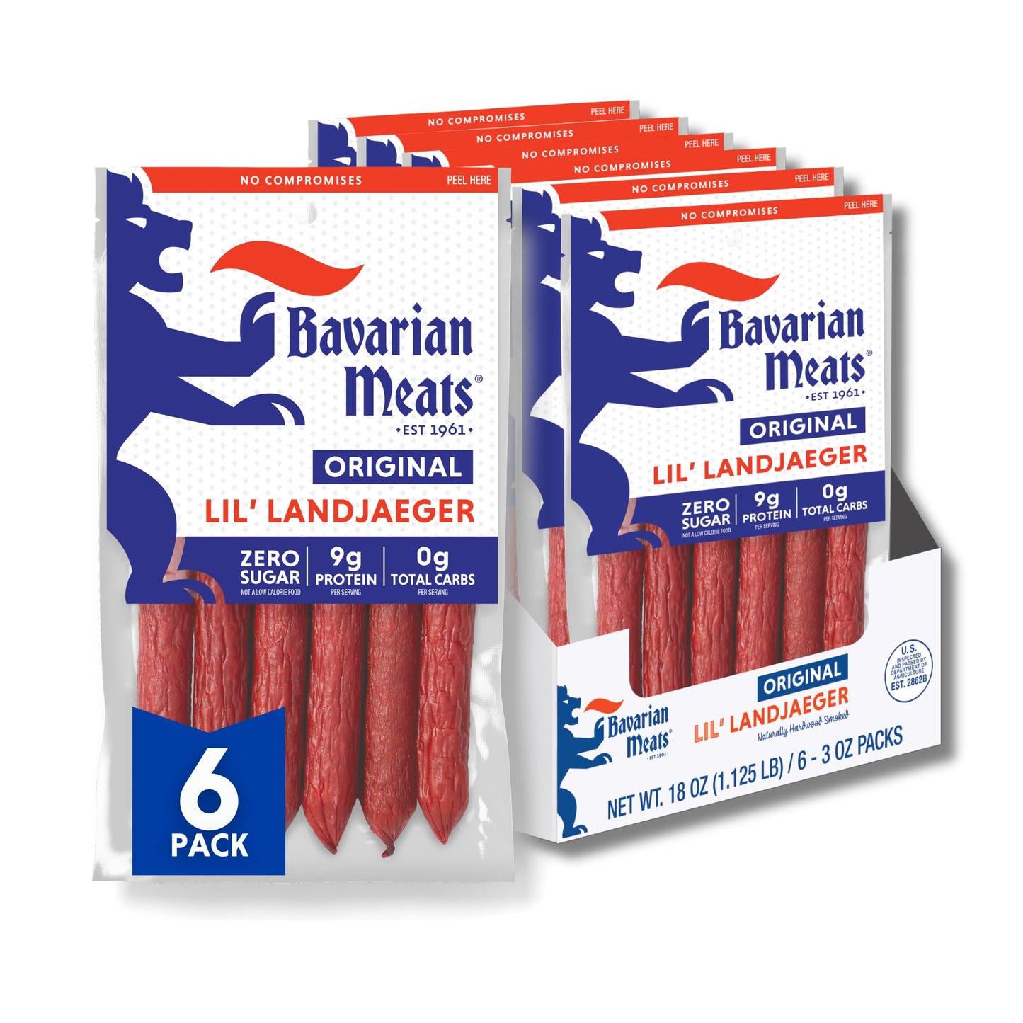 Bavarian Meats Lil Landjaeger Meat Sticks, Smoked Sausage, Gluten Free, Keto Friendly, 3 Ounce (Pack of 6)