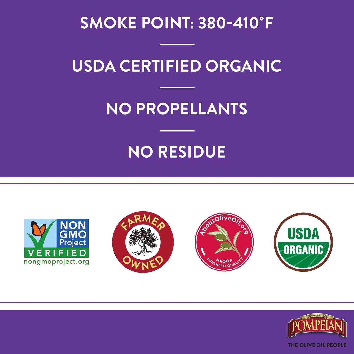 Pompeian Usda Certified Organic Extra Virgin Olive Oil Non-Stick Cooking Spray, Full-Bodied Flavor, Perfect For Salads And Pasta Drizzling, Naturally Gluten Free, Non-Allergenic, Non-Gmo, No Propellants, 5 Fl. Oz., Single Bottle