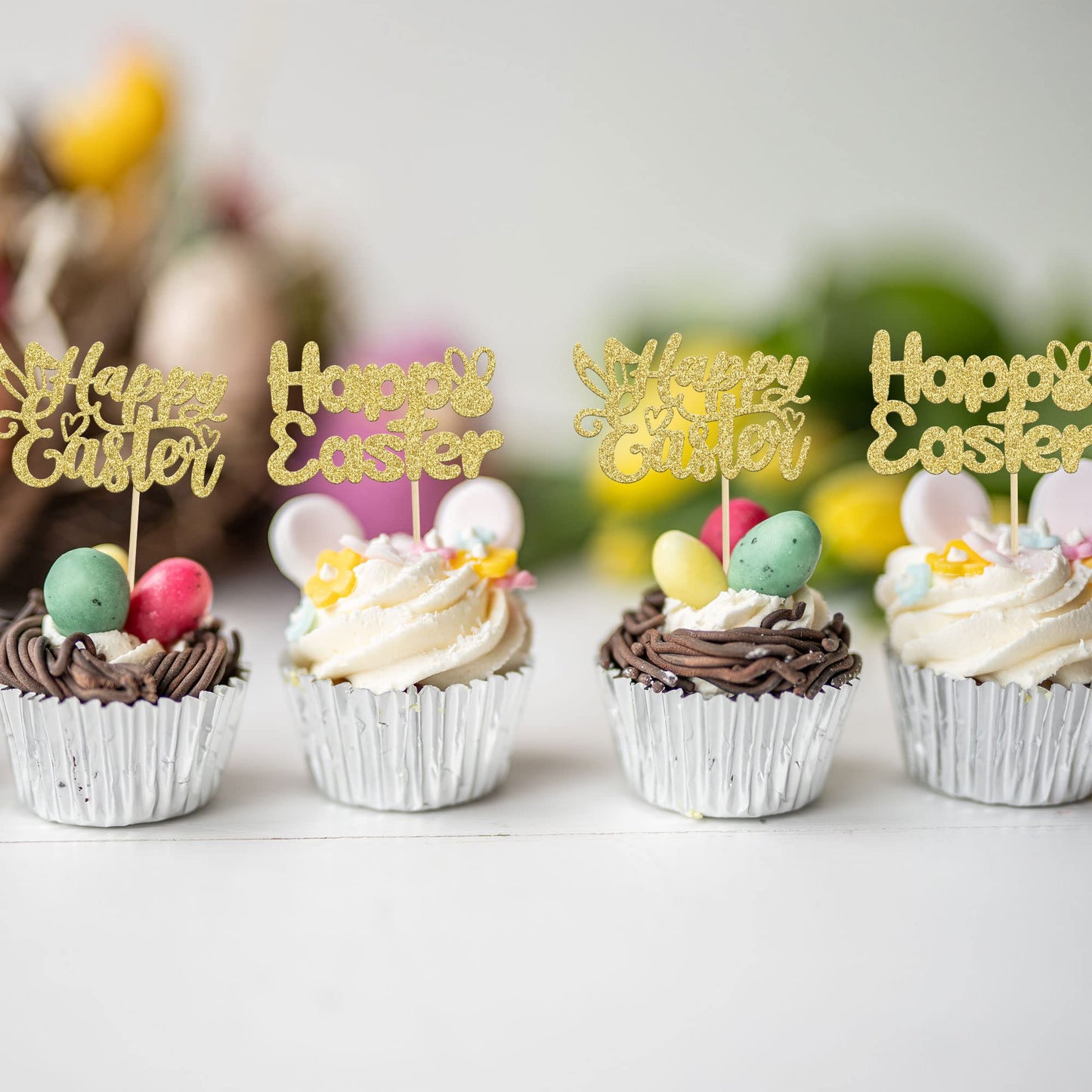 Gyufise 24 Pack Happy Easter Cupcake Toppers Happy Easter Cupcake Picks For Spring Theme Kids Birthday Baby Shower Easter Party