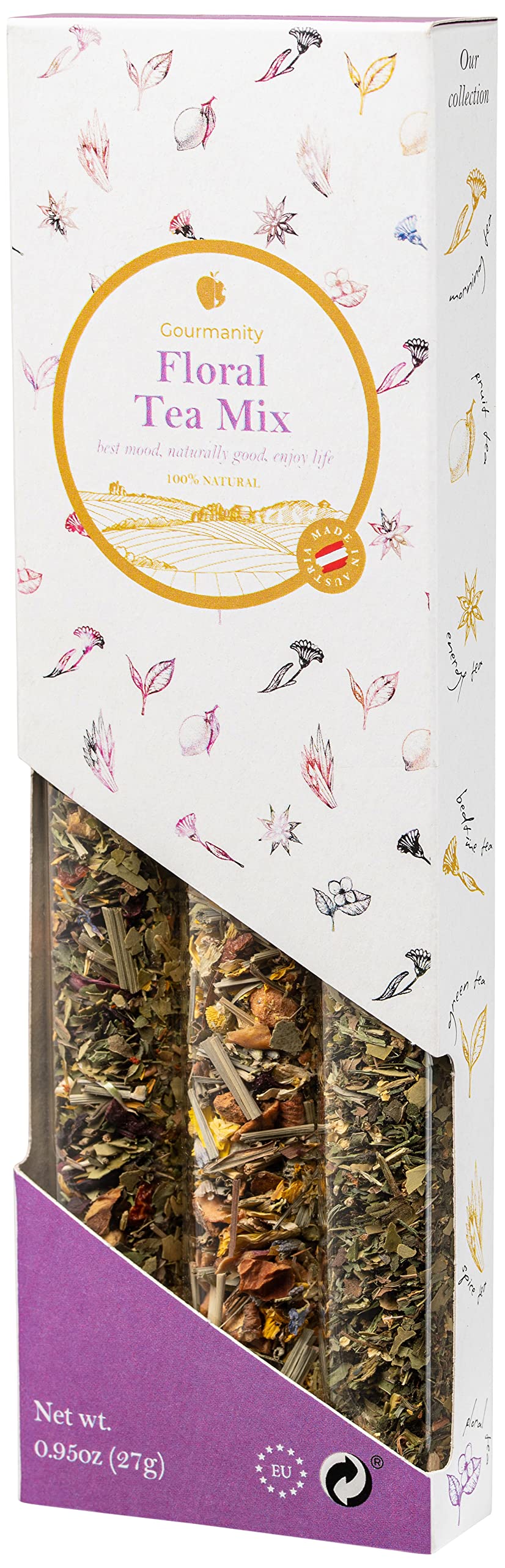 Gourmanity Loose Floral Tea Sampler Set, 3 Flavors, 0.95oz, Product of Austria