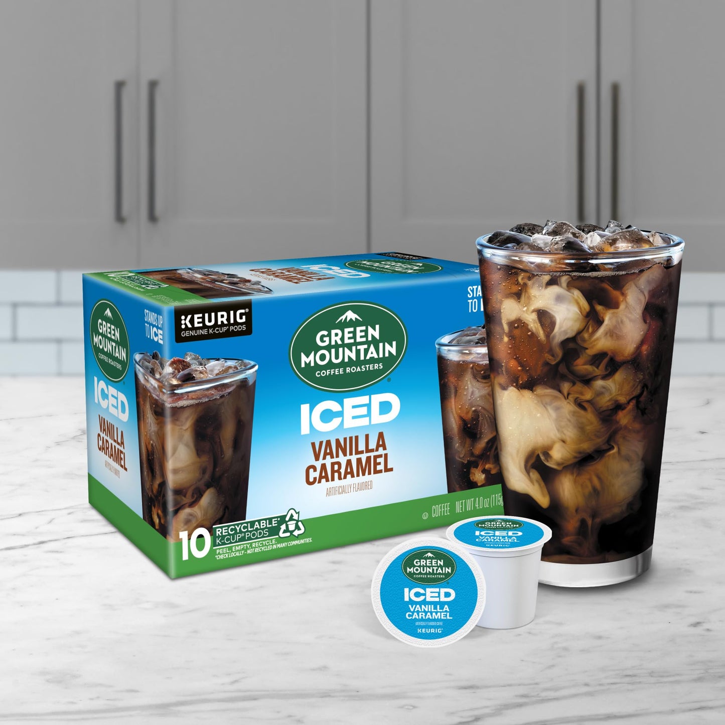 Green Mountain Coffee Roasters ICED Vanilla Caramel  Single Serve Keurig K-Cup Pods  Flavored Iced Coffee  60 Count (6 Packs of 10)