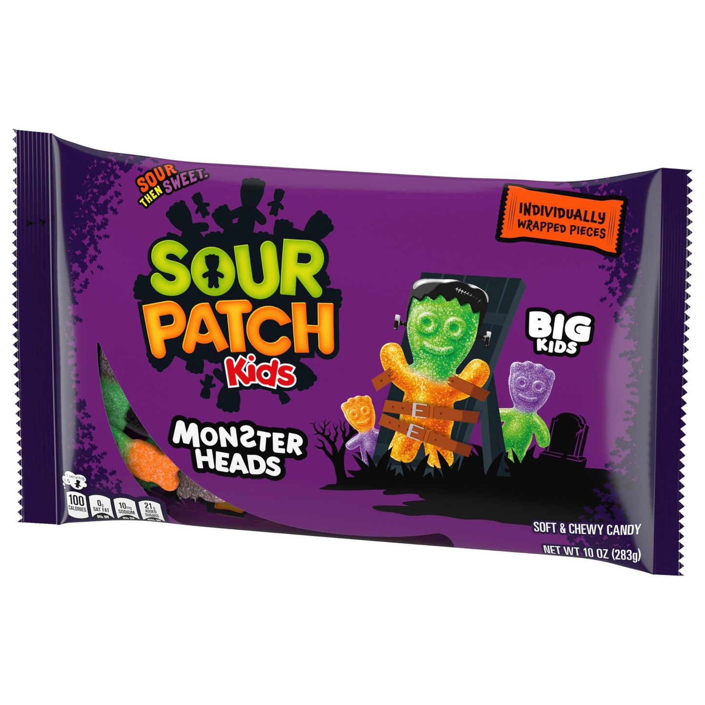 SOUR PATCH KIDS Big Kids Monster Heads Individually Wrapped Soft & Chewy Halloween Candy, 10 oz