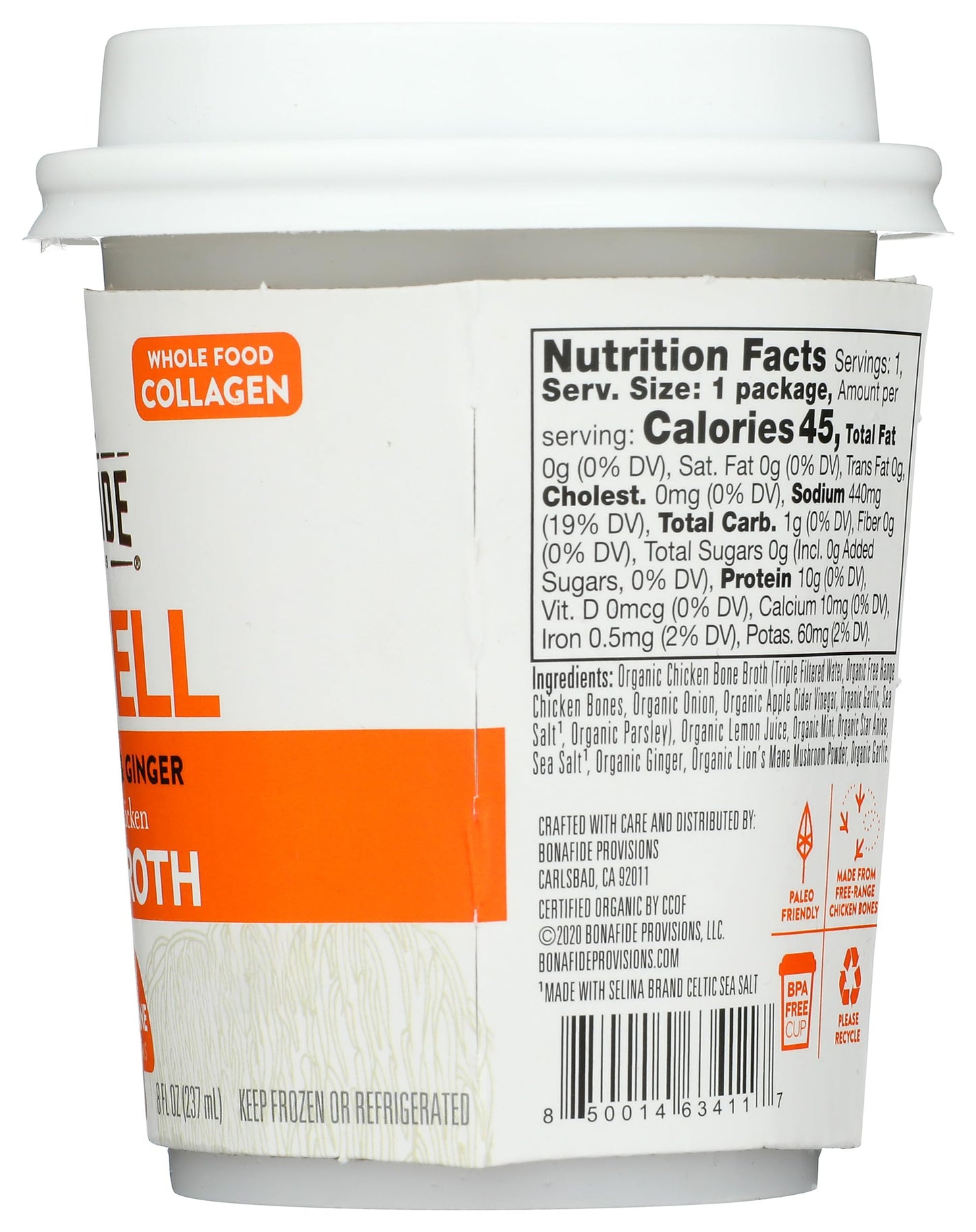 Bonafide Provisions Fresh Organic Be Well Broth with Lemon, Mint & Ginger Organic Chicken Bone Broth, Frozen 8 fl oz - Gluten-Fr
