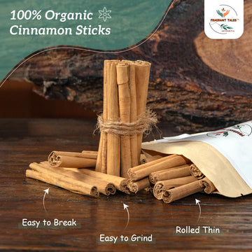 Fragrant Tales Premium Organic Ceylon Cinnamon Sticks - 1 LB (454g) - USDA Certified, Non-GMO, Gluten-Free, Pure Sri Lankan Cinnamon