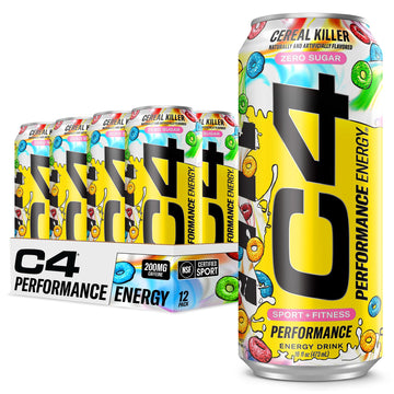 C4 Energy Carbonated Zero Sugar Energy Drink  Pre Workout Drink + Beta Alanine  Cereal Killer  16 Fl Oz (Pack of 12)