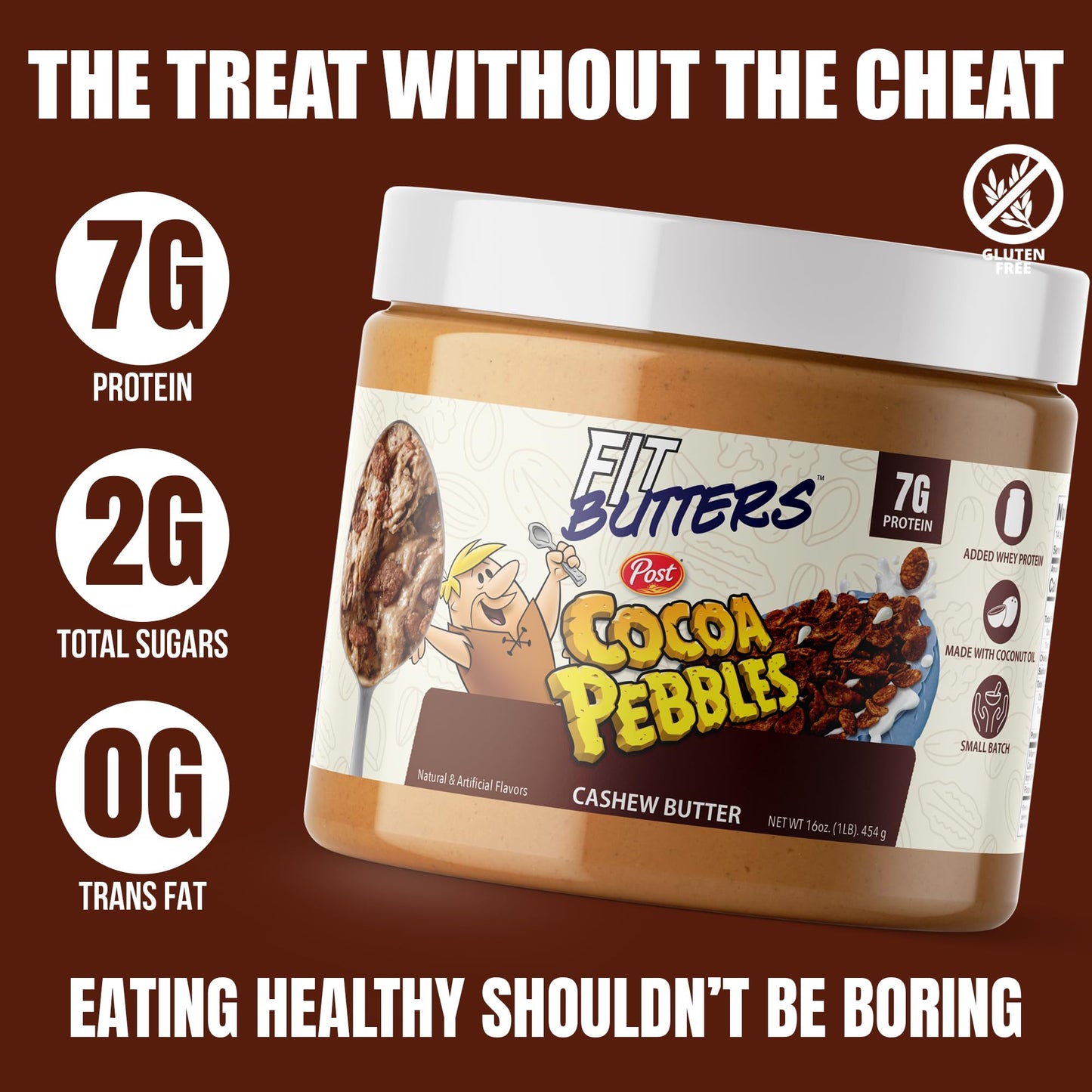 Fit Butters Cocoa Pebbles Cashew Butter - Added Protein And Coconut Oil, Low Carb, Low Sugar, Complete Protein Dessert Flavored